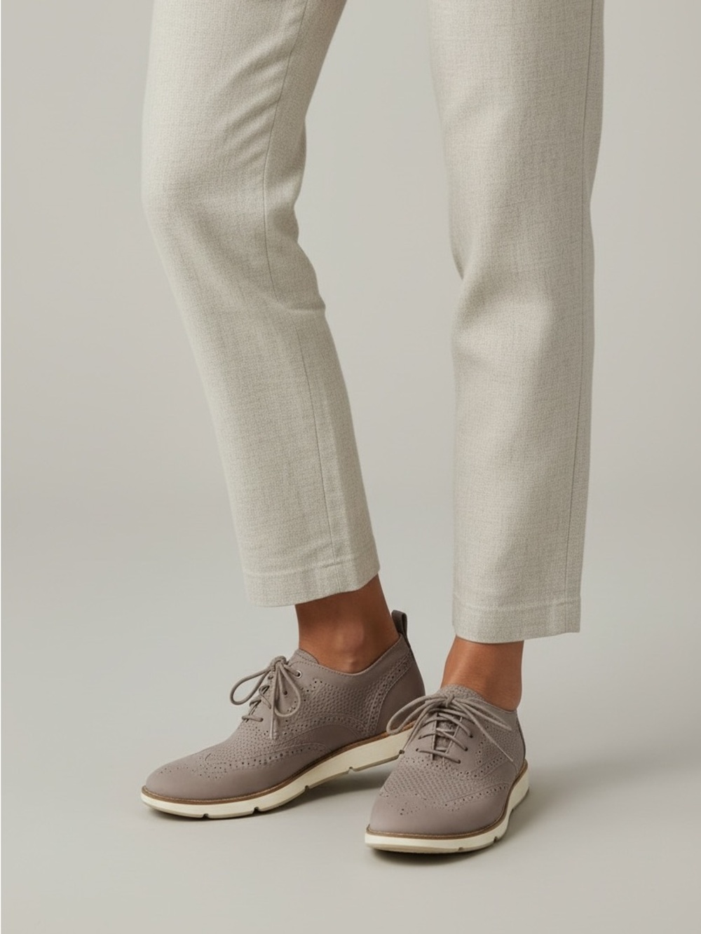 Cole Haan Taupe Lace-Up Wingtip Oxford Flats
